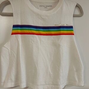 XS - Spiritual Gangster Sleeveless Crop Top with Rainbow Strip - worn once